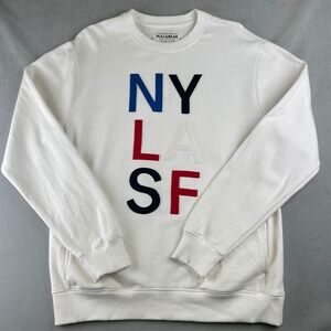 Pull&Bear Sweatshirt Mens EUR L White Crewneck NY‎ LA SF Felt Applique Graphic